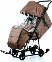 Санки-коляска Снежинка Универсал 1 Бронза чехол д/ног, колесо, тент, перекидная ручка - фото