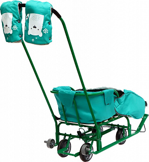 Санки детские "Тимка 5УН" с набором аксессуаров, Т5УН/ИЗ, изумрудные с котенком - фото