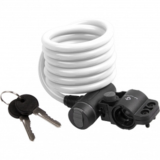 Замок M-Wave тросовый, 10х1800мм, ключ, с защитным колпачком, белый, 5-233862 - фото